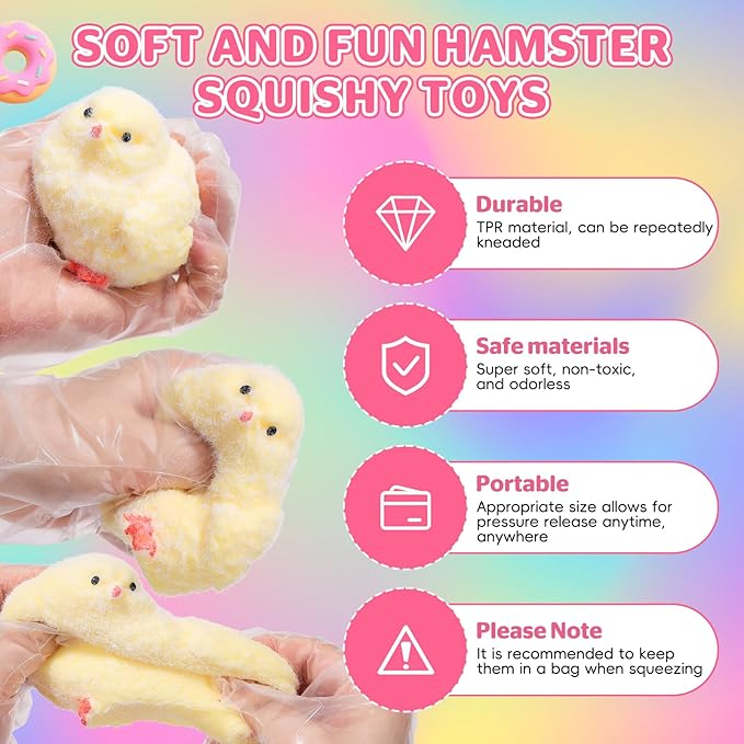 6Pcs Big Taba Squishy Fidget Toys-3.15in, Handmade Ultra Soft Chick Taba Squishy Kit, Cute Fidget Toys Silicone Squeeze Toys for Kids & Adults Stress Relief（Chicken）