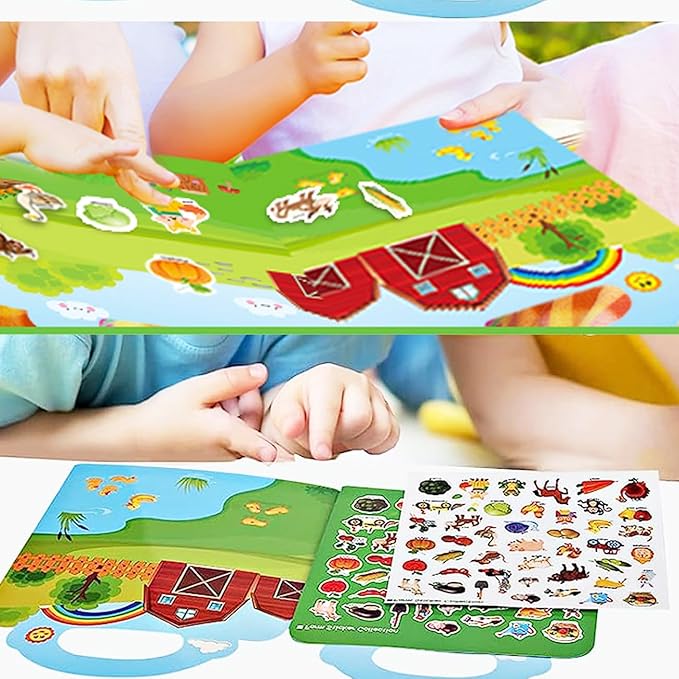 Reusable Sticker Book for Kids, Farm Stickers Educational Learning Toys Travel Stickers Activity Books for Toddler Girls Boys Age 3+ Birthday Gifts