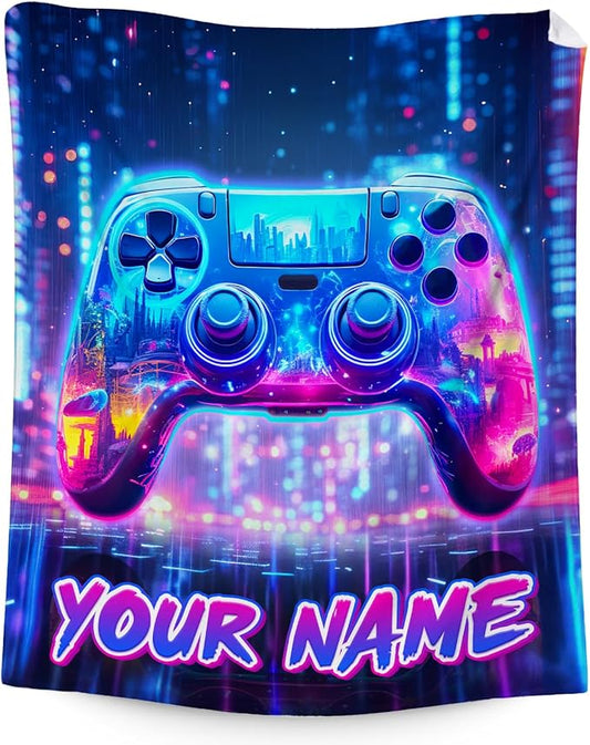 Personalized Kids Gaming Blanket Gift - Warm Gamer Boys Blankets and Throws for Bed, Couch