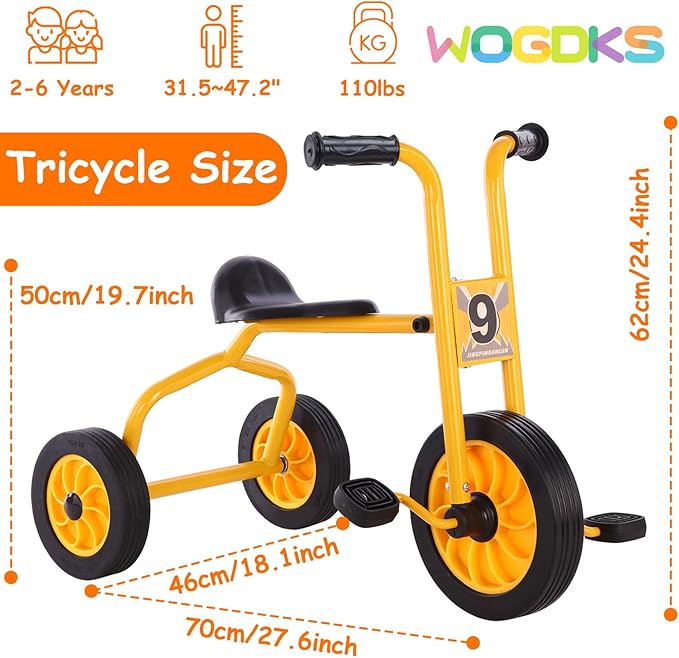 Kids Tricycle for Rider Age 2+, Big Wheel Kids Trike with Rubber Wheels, Preschool Daycare Kids Bike, Birthday Toys Gift for Boys and Girls