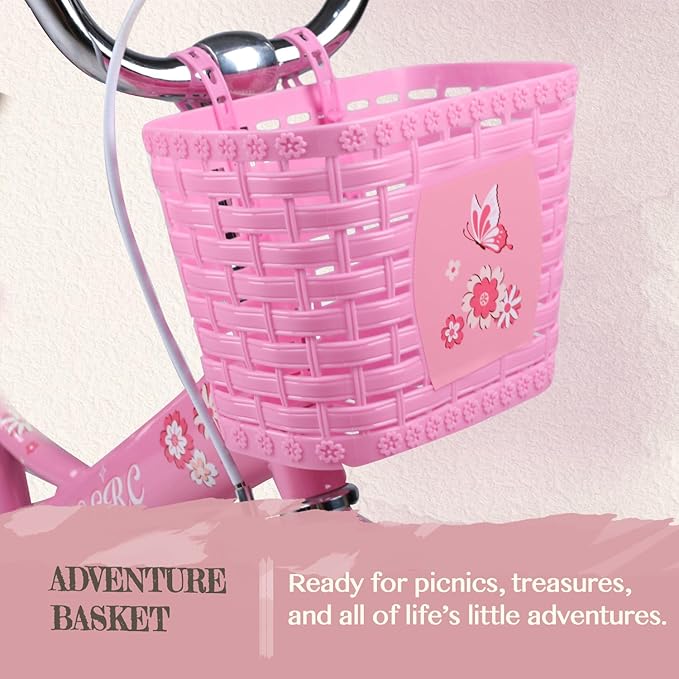 Glerc Sasha Girls Bike, 12-20 Inch Kids Bike for Children Ages 2-13 Years, Kids Bicycle with Doll-Seat & Basket & Training Wheels, Multiple Colors