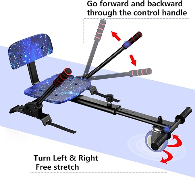 LIEAGLE Scooter With Seat Attachment, 6.5" Scooters Go Kart Combo With Colorful LED Lights & Bluetooth, For Kids Boys Girls Adults All Ages(Star Blue with Kart)