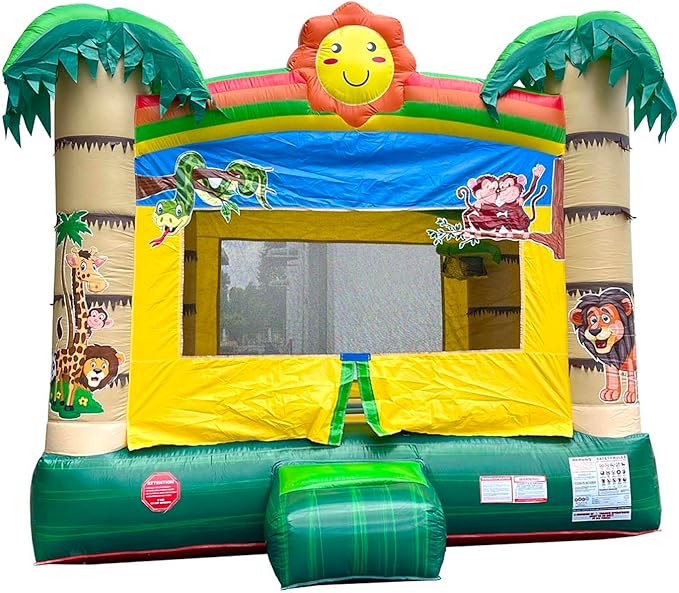 Crossover Tropical Smiley Face Inflatable Bounce House, Bouncy Jump Castle for Kids and Toddlers, Outdoor Birthday Party Jumping Bouncer, Commercial-Grade, Without Blower, 13 x 12 x 14.5 Ft