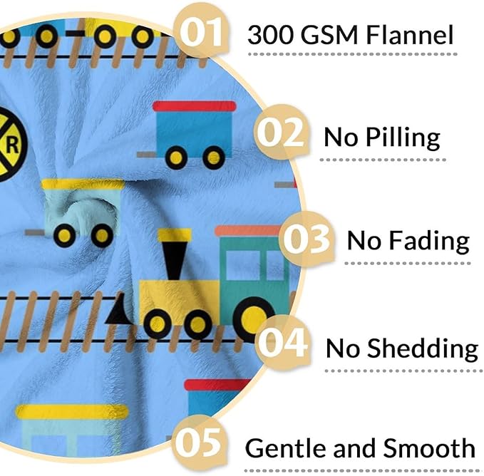 Train Gifts for Adults - Furry Comfort Train Blanket - 60"x80" Inches Twin Throw Blanket - Light Blue Cartoon Throws for Men, Women