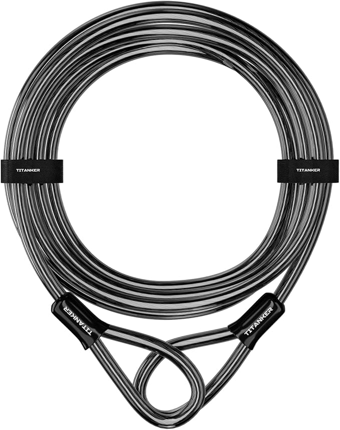 Titanker Bike Lock Cable,12mm Thick Security Cable with Loops Heavy Duty Steel Cable Vinyl Coated Bike Cable Lock Security Chain (4ft, 7ft, 15ft, 30ft)