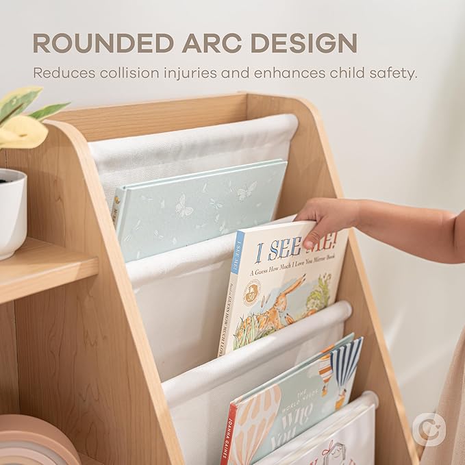 Comfy Cubs Kids Bookshelf 35.2 x 15.7 x 31.5 Inches - Sturdy MDF Montessori Book Shelf with Soft & Hard Shelves for Toys & Books - Child-Friendly, Easy Access Storage Organizer for Kids - Wood