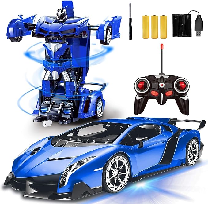 AMENON Remote Control Car - Transform Robot Toys for Boys Teens, Rechargeable RC Car with Lights, 2.4Ghz RC Car 1:18 Rechargeable 360° Rotating Race Transform Car Birthday Gifts Party Favors for Kids