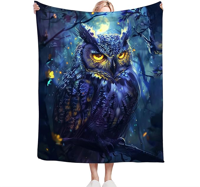 Fantasy Owl Throw Blanket - Gifts and Decor for Girls, Boys, Women, Men, Kids, Adults - Soft Warm Cozy Fleece for Couch, Sofa, Bed 80"x60"