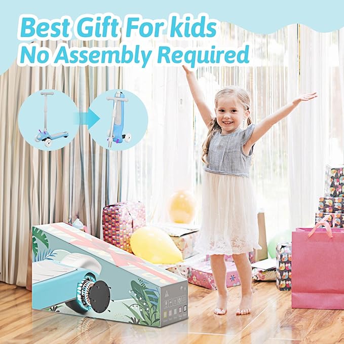 Electric Scooter for Kids Ages 3-8, 3 Wheel Kids Electric Scooter with LED Light-up Wheels, 3 Height Adjustable, C-Shaped Handle, Lean-to Steer Design, Best Children's Gifts