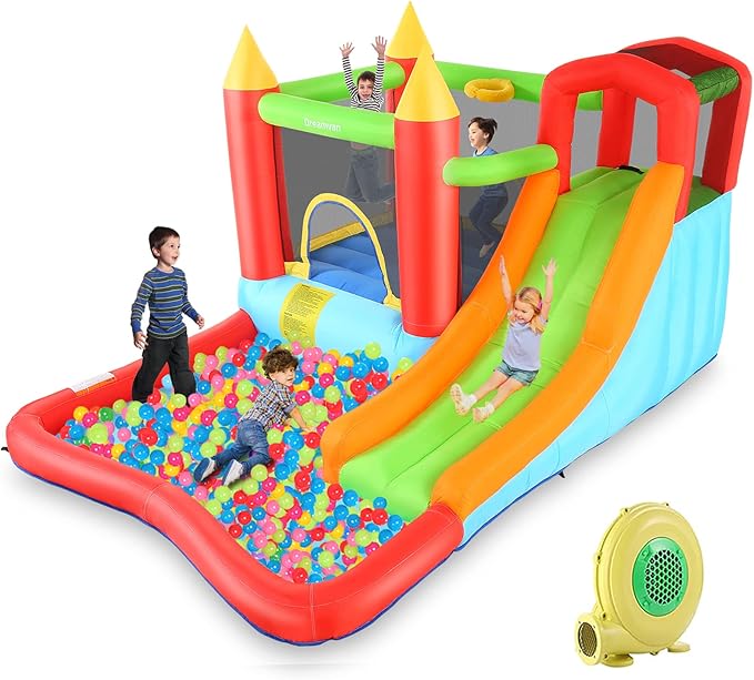 Bounce House,Inflatable Bounce Castle with Blower for Kids 3-12,Outdoor/Indoor Bouncy House Water Park for Backyard with Splash Slide,Climbing Wall,Ball Pit,Jumping Area (146" x 103" x 73")