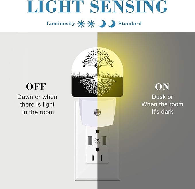 Plug in Night Lights Black and White Tree of Life Nightlight Plug Into Wall Dusk to Dawn Sensor LED Night Light for Kid Girls Boys Women Decor, Hallway, Kitchen, Bathroom, Nursery, Stairs