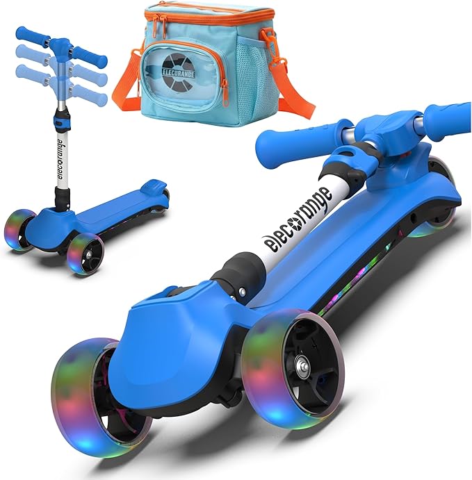 Elecorange Balance Electric Scooter for Kids Ages 2-9, 2025 Upgraded, Long Range, Friendly Thumb Throttle, Solid Wide Light Up Deck & Wheels, Adjustable Height, 5Mph Safe Limit, 60min Riding, Foldable