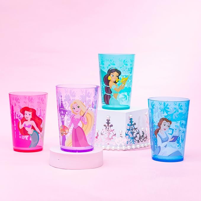 Zak Designs 14.5oz Disney Princess Nesting Tumbler Set Includes Durable Plastic Cups, Fun Drinkware is Perfect for Kids, 4pk (14.5oz, Belle & Jasmine & Ariel), PYRP-0731