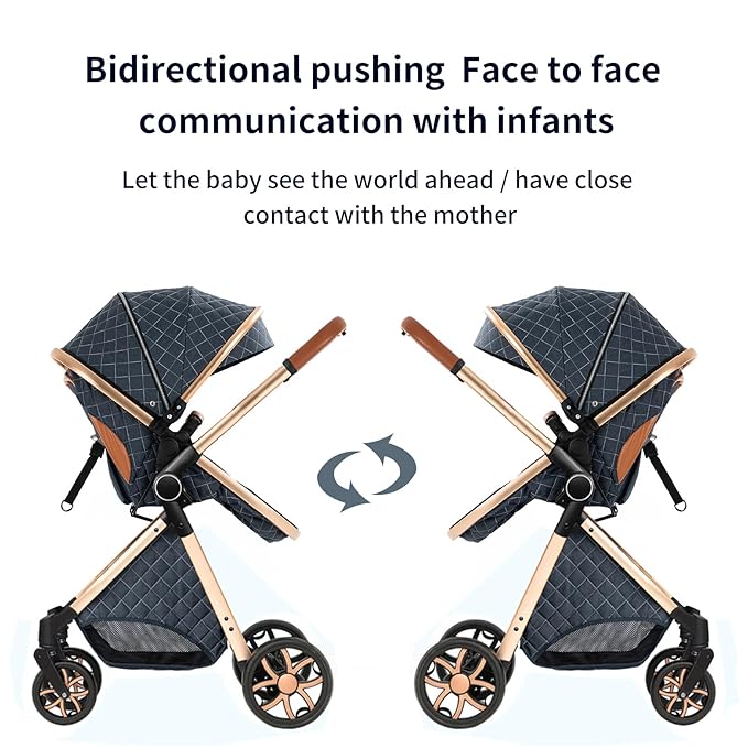 2 in 1 Baby Stroller with Bassinet Mode, Reversible Infant Pram, One-Click Folding, Newborn Travel Stroller, Convertible Toddler Standard Pram Carriage (X2US-Khaki)