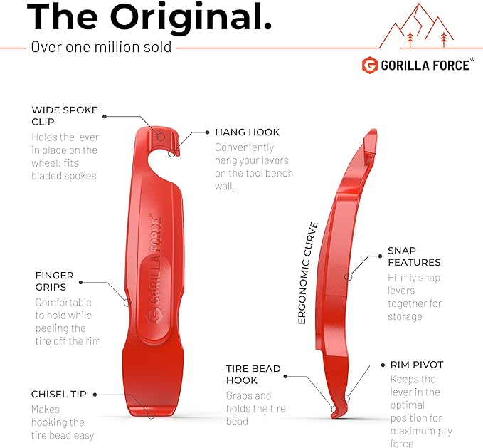 Gorilla Force Ultra Strong Bike Tire Levers | 2 Pack | Lava Red