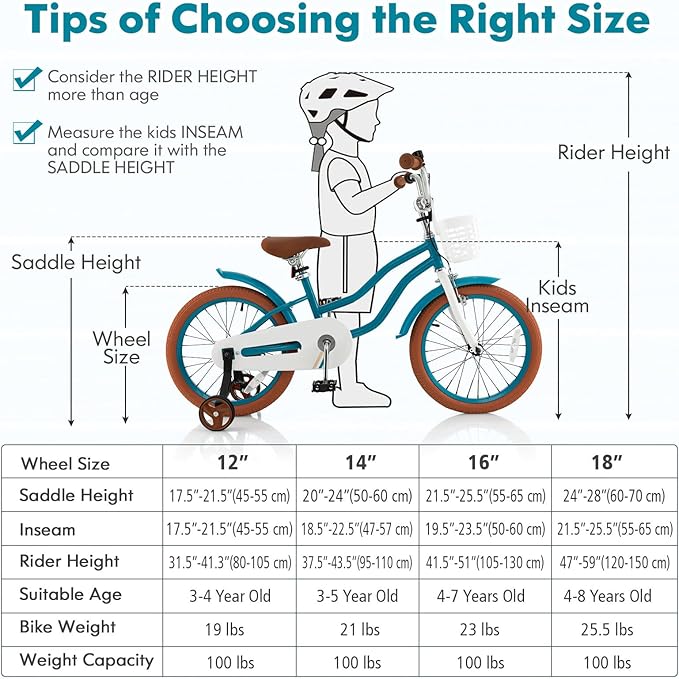 COSTWAY Kids Bike, 12 14 16 18 Inch Toddler Bike Children Bicycle w/Training Wheels, Hand & Coaster Brakes, Adjustable Saddle & Handlebar, Basket, Bell, Kids Bicycle for Girls Boys Aged 3-8 Years Old