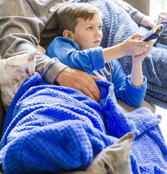 PediPocket Kidz Patented Foot Blanket – Rockin’ Royal Blue – 40”x 50”with 15”Deep Foot Pocket,Plush Velvety Fleece Blanket for Kids,Everyday Luxurious Comfort,Machine Washable,Gift Idea (non-electric)