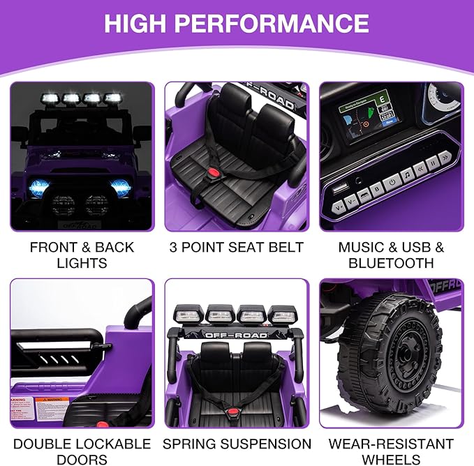 Ride On Truck Car 12V, Electric Vehicle w/Remote Control, 3 Speeds, LED Lights, Music, Spring Suspension, Ride on Car for Kids