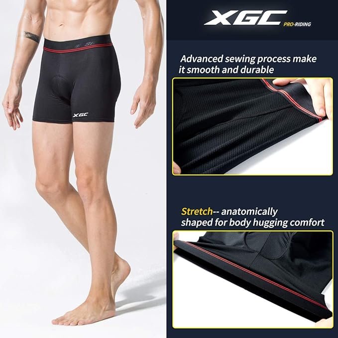 XGC Men's Cycling Underwear Shorts with High-Density High-Elasticity and Highly Breathable 4D Gel Padded