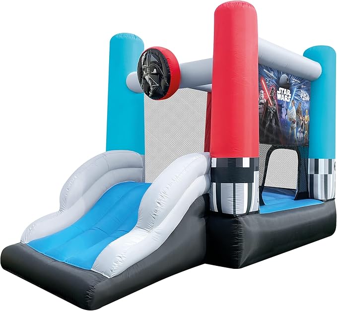 Funormous Star Wars Bounce House with Slide, Indoor Outdoor Darth Vader Inflatable Luke Skywalker Lightsaber Fun Bouncy Castle for Kids Ages 3-8 Years Old