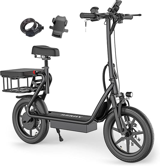 WERHY Electric Scooter, 500W Motor, 14'' Tires, Top Speed 22 mph, Max 27/49 Miles Ranges, Foldable E-Scooter with Suspension, Digital Display, Cruise Control,Rear Seat Box/Basket