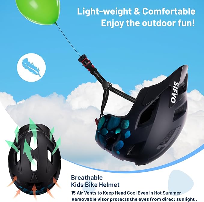Kids Bike Helmet for Boys & Girls Ages 5-8-14,Lightweight Adjustable 50-57cm Bicycle Helmet with Visor & Reflective Strap，CPSC Certified for Cycling, Skating, Scooters