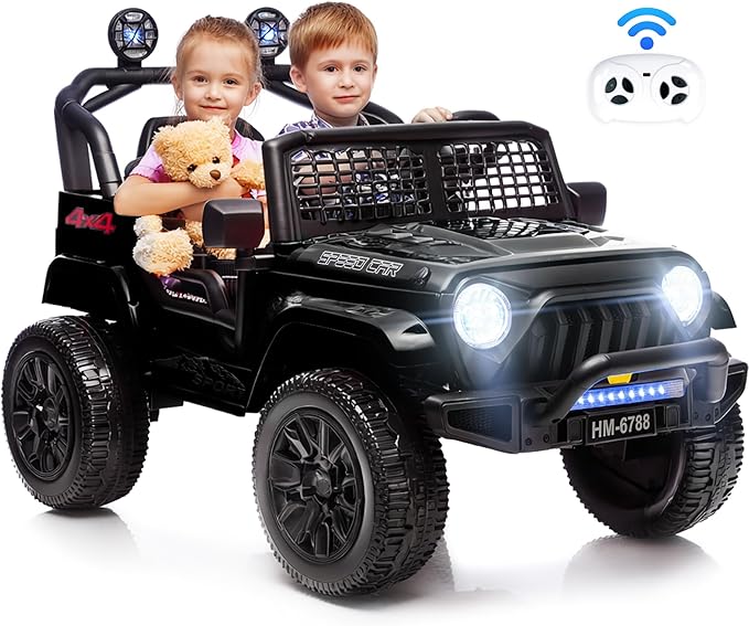 24V Ride On Car, Electric Car for Kids, Ride on Toys, Kids Cars with 3 Speeds Adjustable, Bluetooth, Parent Remote Control, Spring Suspension, AUX Port-Black