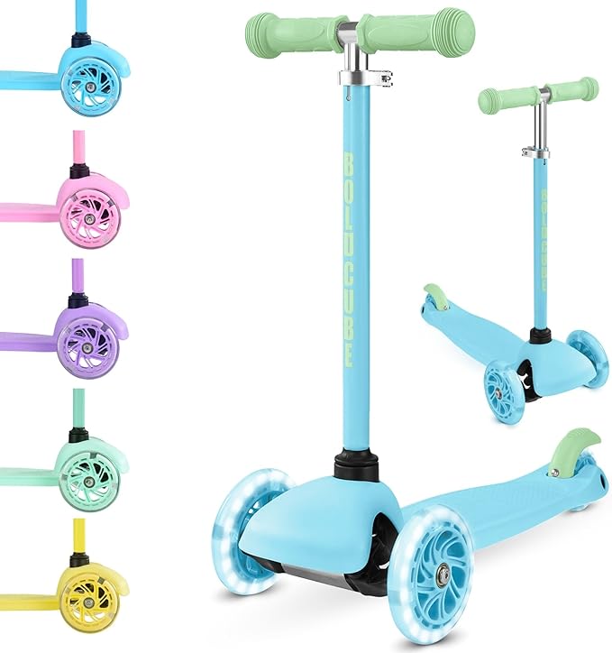 Teeny | 3 Wheel Mint Scooter for Kids & Toddlers Ages 3-6 Years | Flashing Wheels | Height Adjustable 53 to 70 cm | My First Scooter