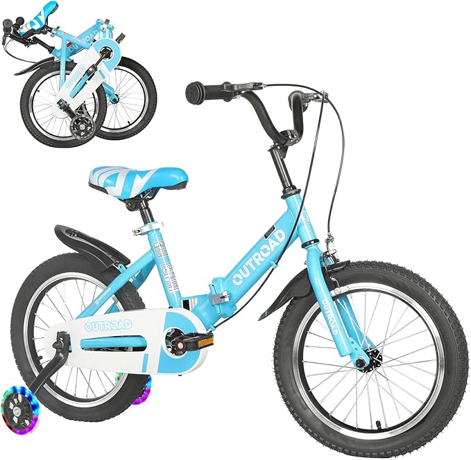 14/16/18 Inch Folding Kids Bike with Training Wheels, Gifts for Boy&Girl Age 3-9 yrs, Toddler Bike with Dual Brakes for Beginners, Multi-Color