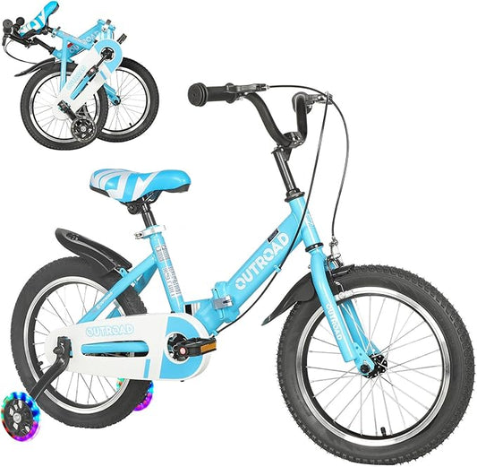 14/16/18 Inch Folding Kids Bike with Training Wheels, Gifts for Boy&Girl Age 3-9 yrs, Toddler Bike with Dual Brakes for Beginners, Multi-Color