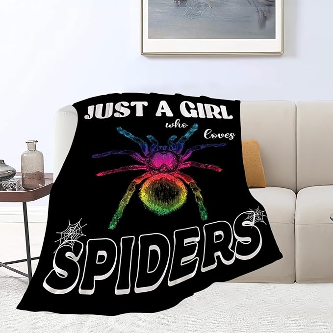 Spider Blanket for Girls Women Men Boys Flannel Fleece Just A Girl Who Lovers Throw Blanket Cozy Plush Ultra Soft Fuzzy Party Blankets for Bed Couch Sofa 60"X50"