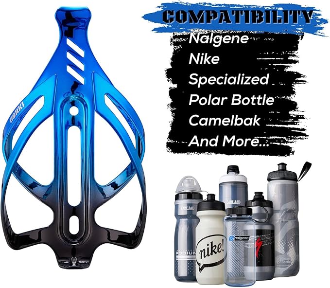 Corki Cycles Bike Water Bottle Holder Aluminum Alloy, Universal Bike Water Bottle Cage for Road, Mountain and Gravel Bikes - 1 Pack - Black&Blue