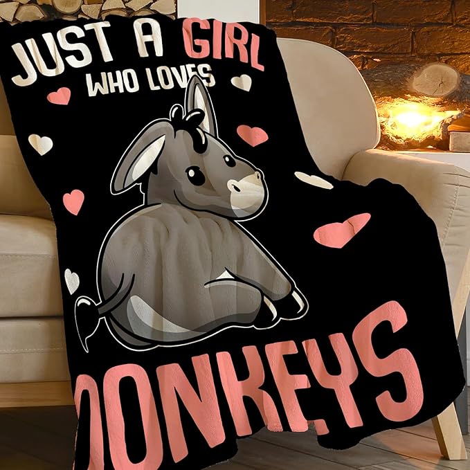 Cute Donkey Blanket Just A Girl Who Loves Donkeys Throw Blankets for Girls Boys Kids Plush Cozy Flannel Fleece Ultra Soft Fuzzy Animal Party Blanket 80"X60"