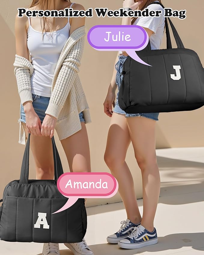 Women Duffle Bag with Initial, Personal Item Travel Bags，Stuff for Teen-Gym Bag with Wet Pocket，Lightweight Travel Bags Personalized Tote with Makeup Pouch