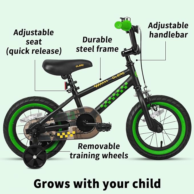 Glerc NuNu 12 14 16 Inch Kids Bike BMX Style for 2-8 Years Old Boys Girls, Toddler Bicycles with Training Wheels & Coaster Brake, Multiple Colors