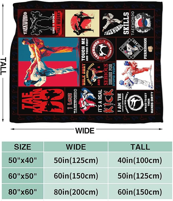 Taekwondo Blanket for Mens, Taekwondo Korea Fleece Blanket Gifts for Boys Girls, Warm Cozy Soft Flannel Stuff for Bed Sofa Couch 80" x 60"