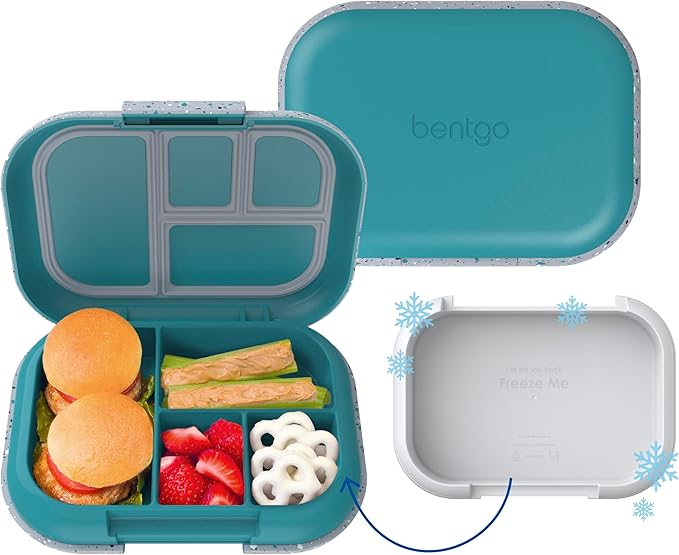 Bentgo Chill Kids Leak-Proof Lunch Box - 4-Compartment Bento Box with Built-In Ice Pack, 3.3 Cup Capacity, PFAS & BPA-Free, Microwave & Dishwasher Safe, Ideal Size for Ages 3 to 7 (Truly Teal)