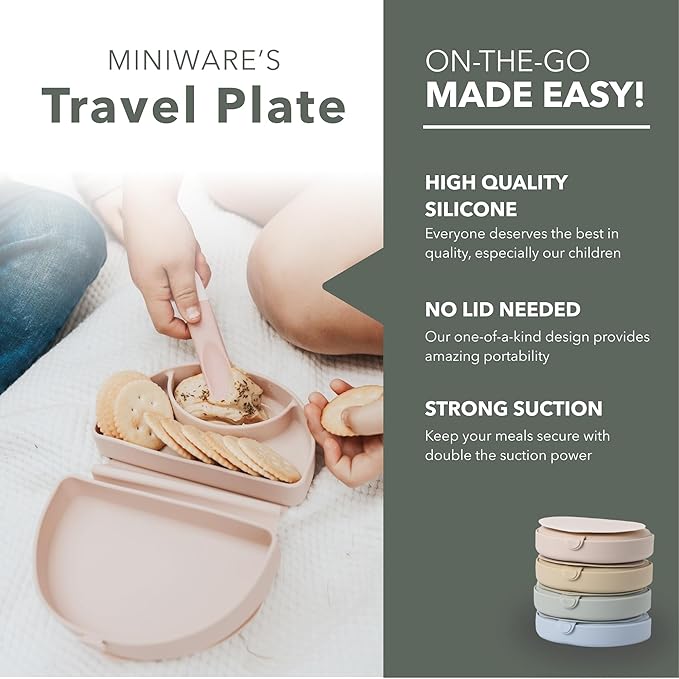 Miniware Baby Travel Plate with Suction - Foldable Silicone Baby Travel Essential to Promote Self-Feeding - Dishwasher Safe, BPA Free, Food Grade Silicone Baby Plate for On The Go - Pink Silifold