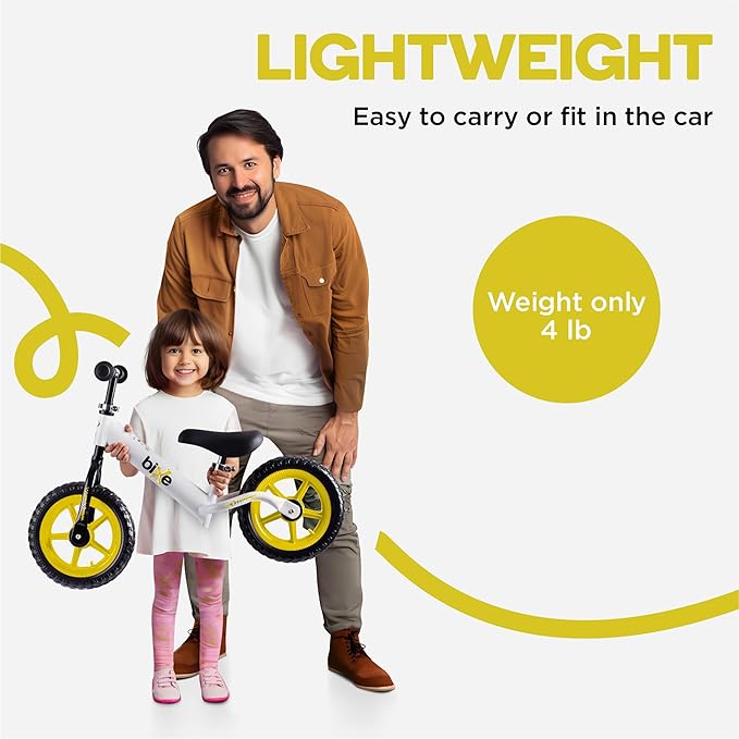 Balance Bike - 30.5 cm (12") Training Bikes for Kids and Toddlers - 1.8kg (4lbs) Kids' Balance Bike - Children Ages 3, 4, 5 - No Pedal Push Bicycle for Boys or Girls - Yellow