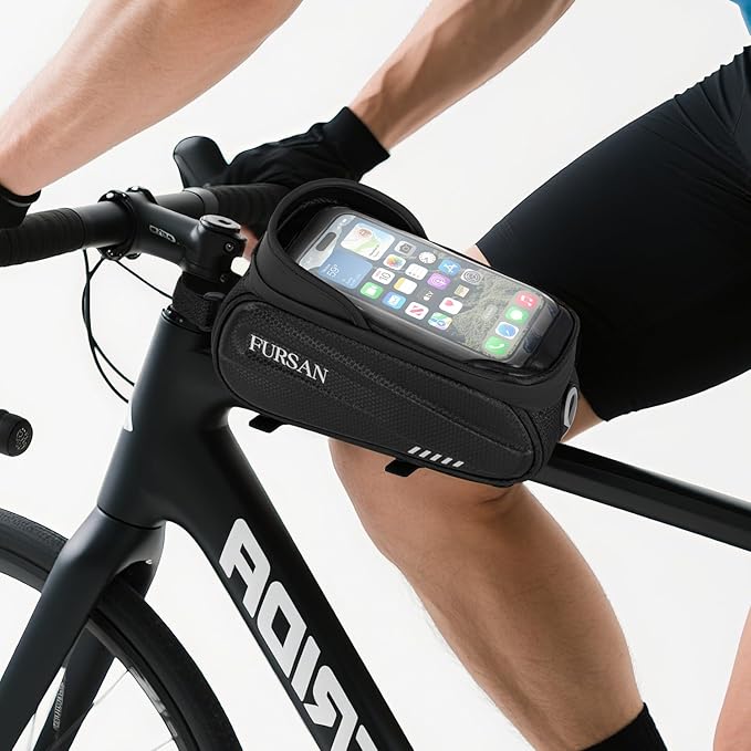 Bike Phone Holder Bags - Waterproof EVA Hard-Shell Front Top Tube Cycling Pouch, Sensitive TPU Touchscreen, Bike Frame Bag, Bicycle Phone Mount with Rain Cover, Bike Accessories, Fits 7-Inch Phones