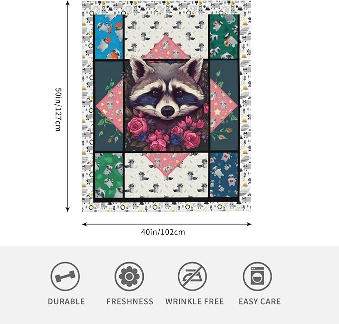 Raccoon Blanket Cute Raccoon Throw Blanket Ultra Soft Cozy Fleece Gift Fuzzy Plush Bedding Blankets for Kids Teens Adults Girls Boys Women Men 50"x40"