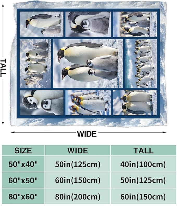 Penguin Blanket for Kids, Cute Penguin Throw Fleece Blanket Gifts for Boys Girls, Warm Cozy Soft Flannel Stuff for Bed Sofa Couch 60" x 50"