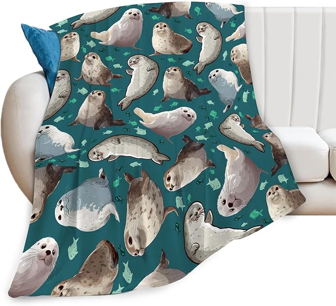 Seal Throw Blanket Ocean Seal Stuff Gifts for Kids Girls Boys Adults Women Men Soft Cozy Warm Plush Fluffy Fuzzy Fleece Blanket Decor 50''X60''