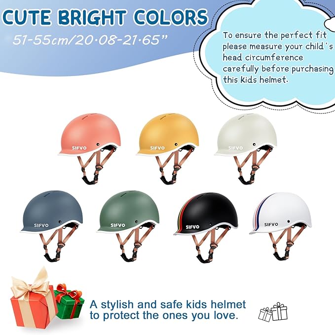 Kids Helmet, SIFVO Kids Bike Helmet Skateboard Helmet Scooter Helmet All-Round Protection Boys Girls Bike Helmet Kids to Youth Extended Visor Adjustable & Durable 51-55cm