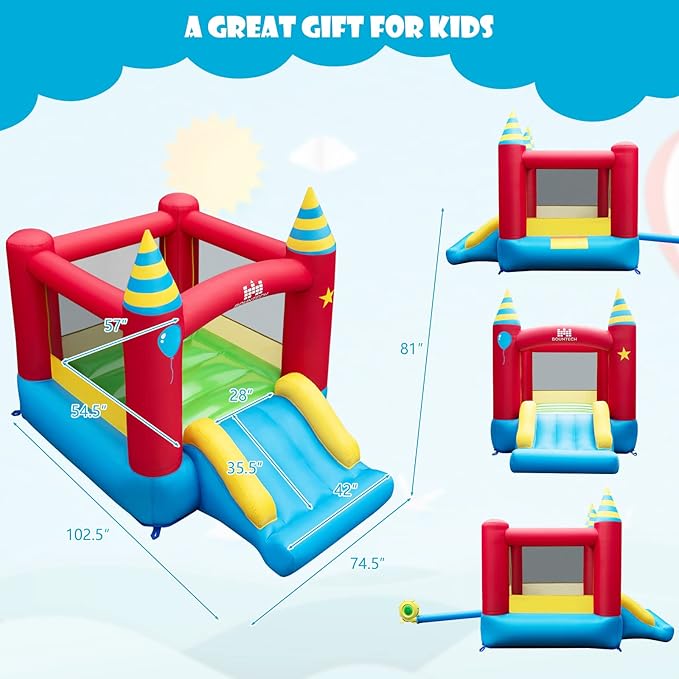 BOUNTECH Inflatable Bounce House, Bouncy House for Kids 3-10 Indoor Outdoor Family w/Large Jumping Area, Slide, GFCI 550w Blower, Mini Bounce House for Toddler Boys Girls Birthday Backyard Party Gifts