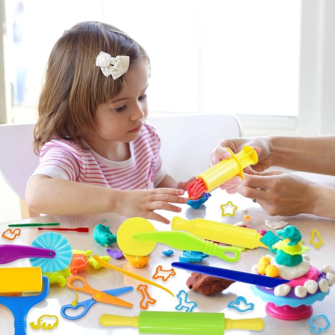 Playdough Tool Set, 24 Pcs Play Dough Tools Sets for Kids Ages 4-8, Playdough Accessories Includes Animal Molds, Cutters Roller, Rolling Pins, Safety Scissors, Plastic Knife