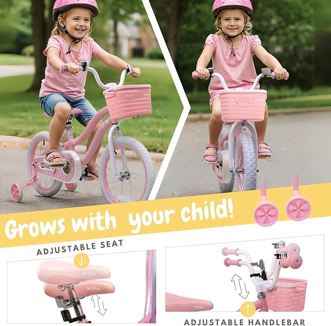 Girls Bike for Kids 2-5, Kids Bike with Training Wheels, Basket, Coaster Brake, Streamers, 12 14 16 inch Pink Pedal Bike for Kids, Birthday Gift