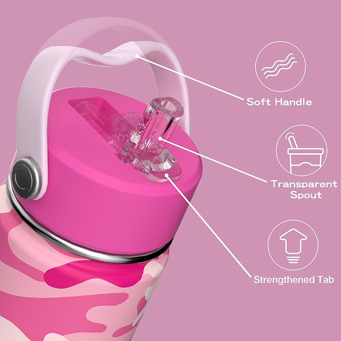 OISIZ Kids Water Bottle with Straw Lid 14oz, Vacuum Insulated 316 Stainless Steel Water Bottles for Kids for School, Leakproof Water Bottle, BPA Free and Keep Cold for 24 Hours