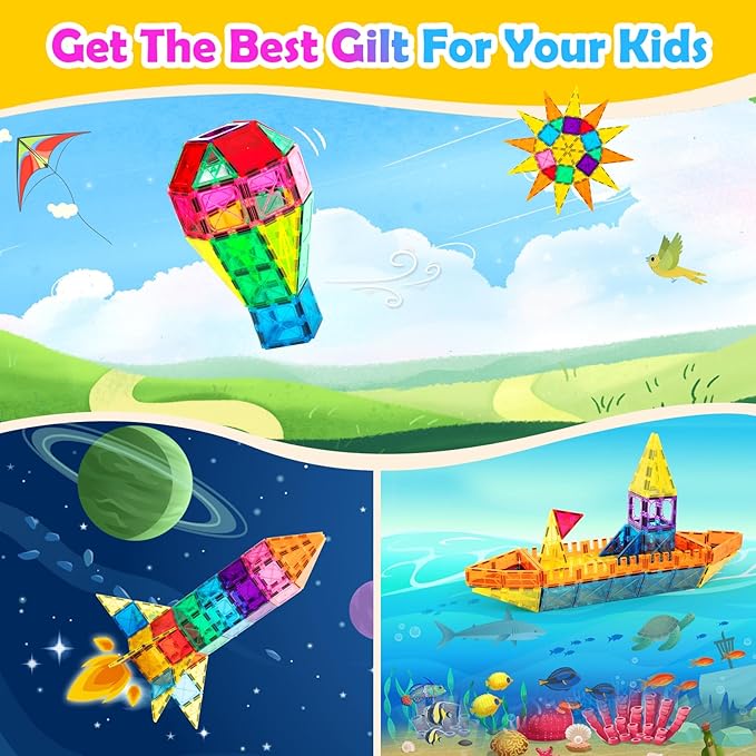 Magnetic Tiles 100PCS with 2 Cars, STEM Educational Building Blocks for Kids Ages 3-9, Magnet Construction Toys Gift for Toddlers