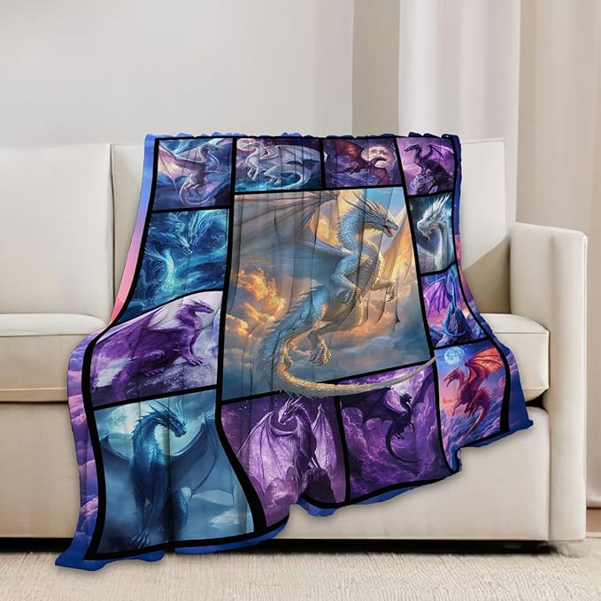 Dragon Blanket Dragons Lover Throw Blankets Gifts for Girls Boys Kids Dragon Lover Soft Cozy Fleece Plush for Couch Sofa Bed 60"x50"
